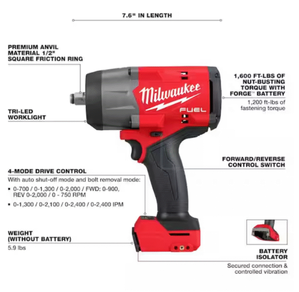 milwaukee – llave de impacto 1/2" m18 fuel (kit con 2 baterías y cargador)